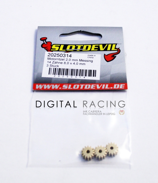 Slotdevil Messing Motorritzel 14 Zähne M50 für 2 mm (3 Stück)