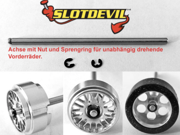 SlotDevil Stahlachse 2.38 mm x 55 mm Nut / Sprengring (1 Stück)